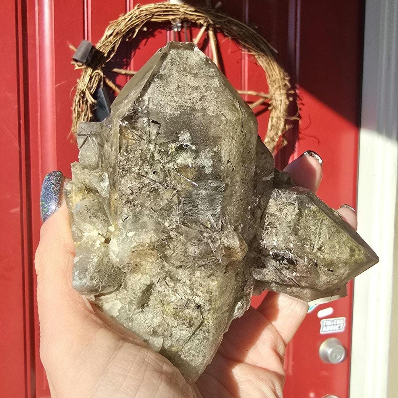 Reticulated Red Rutile Star Included Garden Smoky Quartz from 90's Brazil